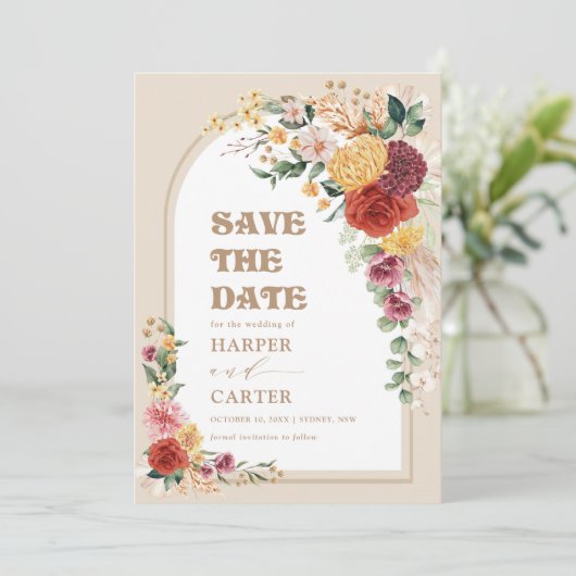 Boho Garden Blume Pampas Grass Save the Date (Stehend Vorderseite)