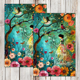 BOHO GARDEN MÄDCHEN DECOUPAGE SEIDENPAPIER