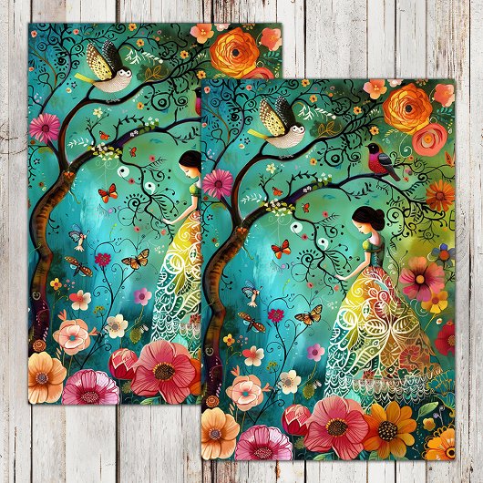 BOHO GARDEN MÄDCHEN DECOUPAGE SEIDENPAPIER