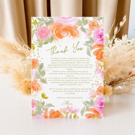 Boho Garden Orange Wildblumen Abschluss Dankeskarte