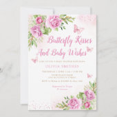 Boho Garden Pink Butterfly Kisses Girl Baby Shower Einladung (Vorderseite)