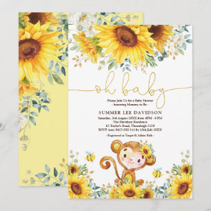 Boho Garden Sunflowers Jungle Monkey Baby Dusche Einladung