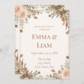 Boho Garden Watercolor Floral Blush Roses Pampas Einladung (Vorne/Hinten)