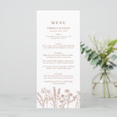 Boho Garden Wildblume Wedding Reception Menu Menükarte (Stehend Vorderseite)