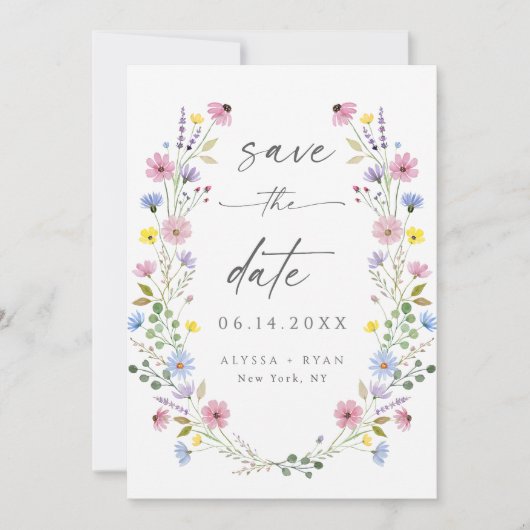 Boho Garden Wildblume Wedding Save the Date Card Einladung (Vorderseite)