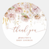 Boho Garten Blumendusche Danke Runder Aufkleber (Vorderseite)