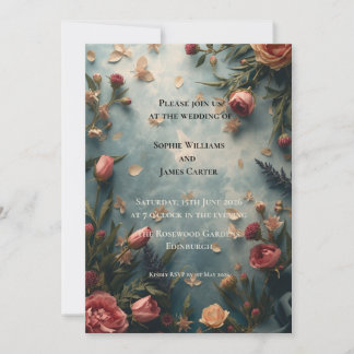 Boho-Garten-Rosen-Blumen-Hochzeitseinladung | Türk Einladung