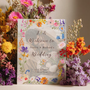 Boho-Garten-Sommer-Blumen-Foto-Hochzeitsbegrüßung Poster