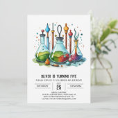 Boho Gear Discovery Scientist Birthday Einladung (Stehend Vorderseite)