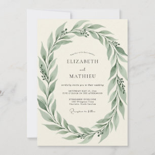 Boho-Gedämpfte-Olivgrüne-Blattrige-Hochzeit Einladung