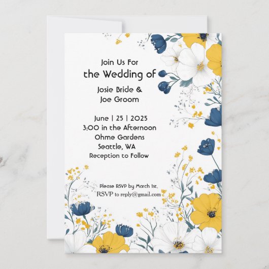 Boho-Gelb-Blume Einladung zur Hochzeit (Vorderseite)