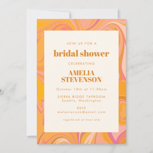 Boho Gelb und Rosa Marmor Einzigartiges Brautparty Einladung (Vorderseite)