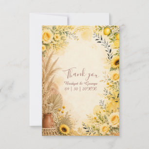 Boho Gelbe Hochzeitsblumen Zitrus Sonnenblumen-Ran Dankeskarte