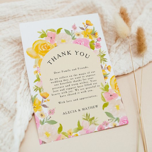 Boho gelbe Rosa Blütenhochzeit Dankeskarte