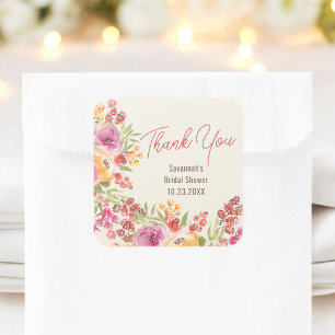 Boho Gemalte Florale Hochzeitsdusche Danke Quadratischer Aufkleber