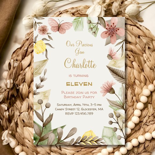 Boho Gems Vintage Kristalle Aquarell Geburtstag Einladung