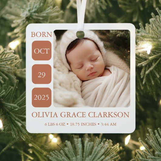 Boho Gender Neutral Baby Birth Stats Ornament Aus Metall (InSitu)