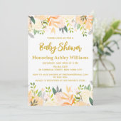 Boho Gender Neutral Baby Shower White Gold Floral Einladung (Stehend Vorderseite)