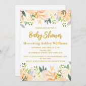 Boho Gender Neutral Baby Shower White Gold Floral Einladung (Vorne/Hinten)