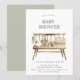 Boho Gender Neutral Sage Green Rainbow Baby Shower Einladung
