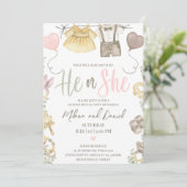 Boho Gender Reveal Girl or Boy He or she Einladung (Stehend Vorderseite)