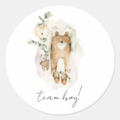 Boho Gender Reveal Team Boy Baby Shower Runder Aufkleber (Vorderseite)