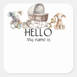 Boho Genderneutrales Babyshower-Name-Tag  Quadratischer Aufkleber