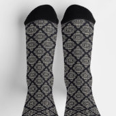 Boho Geometric Abstrakt Line Black and Cream Socken (Oben)