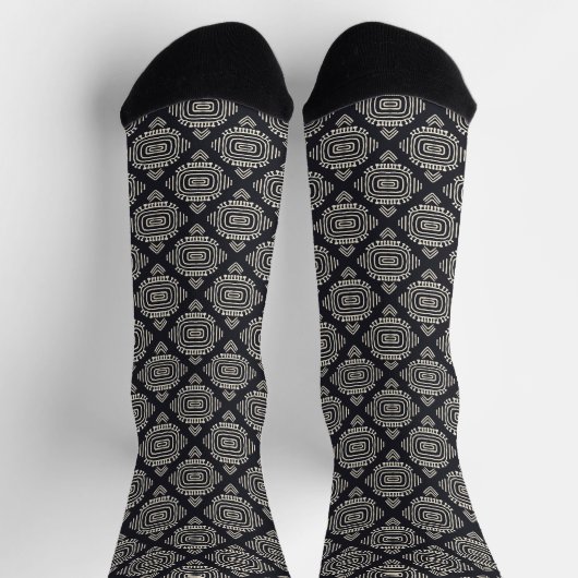 Boho Geometric Abstrakt Line Black and Cream Socken (Oben)