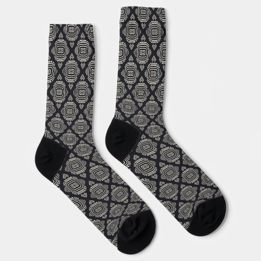 Boho Geometric Abstrakt Line Black and Cream Socken (Rechts)