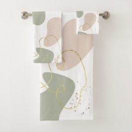 Boho Geometric Bio Formen Muster auf Weiß Badhandtuch Set