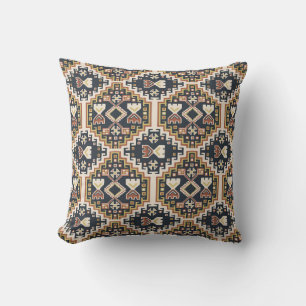 Boho Geometric Black Yellow Tan Pattern Kissen