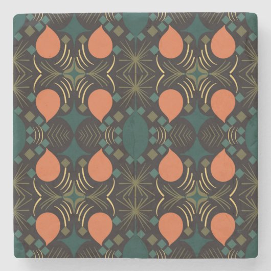 Boho Geometric Diamond Black Steinuntersetzer (Vorderseite)