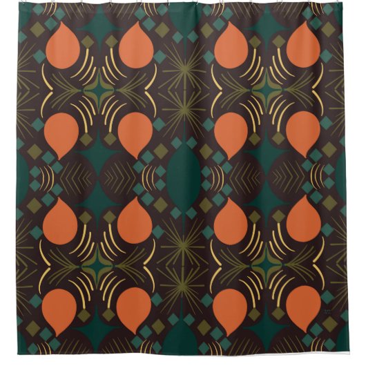 Boho Geometric Diamond Brown Muster Fabric Duschvorhang (Vorderseite)