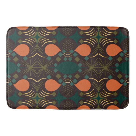 Boho Geometric Diamond Brown Pattern Badematte (Vorderseite)