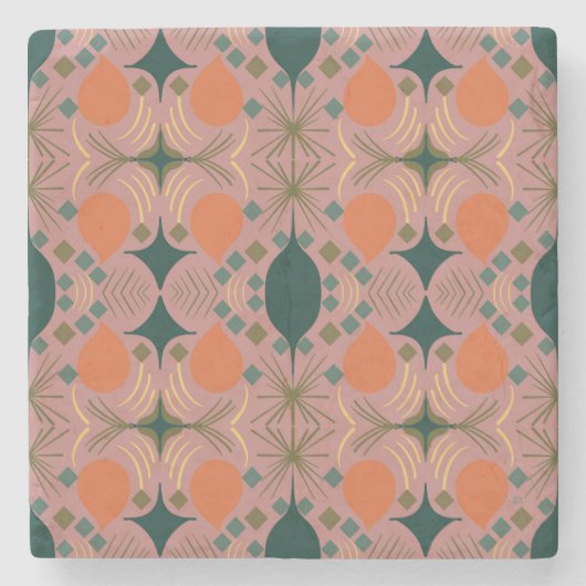 Boho Geometric Diamond Pink Steinuntersetzer (Vorderseite)