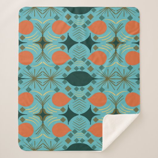 Boho Geometric Diamond Turquoise Sherpadecke (Vorderseite)