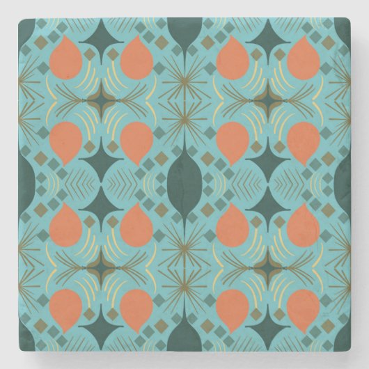 Boho Geometric Diamond Turquoise Steinuntersetzer (Vorderseite)