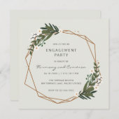 Boho Geometric Gold Greenery Engagement Party Einladung (Vorne/Hinten)