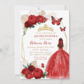 Boho Geometric Gold und Rote Rosen Quinceañera Einladung (Vorderseite)