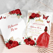 Boho Geometric Gold und Rote Rosen Quinceañera Einladung