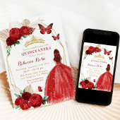 Boho Geometric Gold und Rote Rosen Quinceañera Einladung