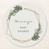 Boho Geometric Greenery Gender Neutral Baby Dusche Runder Pappuntersetzer (Vorderseite)