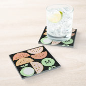 Boho Geometric Mid-Century Modern Fruit Monogram Glasuntersetzer (Schrägansicht)