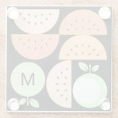 Boho Geometric Mid-Century Modern Fruit Monogram Glasuntersetzer (Rückseite)