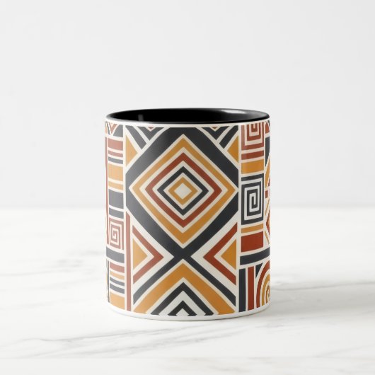 "Boho Geometric Pattern Mug, Earthy Tones Cup Zweifarbige Tasse (Mittel)