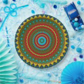 Boho Geometric Red Yellow Aquamarine Coole Ethnic  Pappteller (Party)