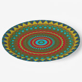 Boho Geometric Red Yellow Aquamarine Coole Ethnic  Pappteller (Schrägansicht)