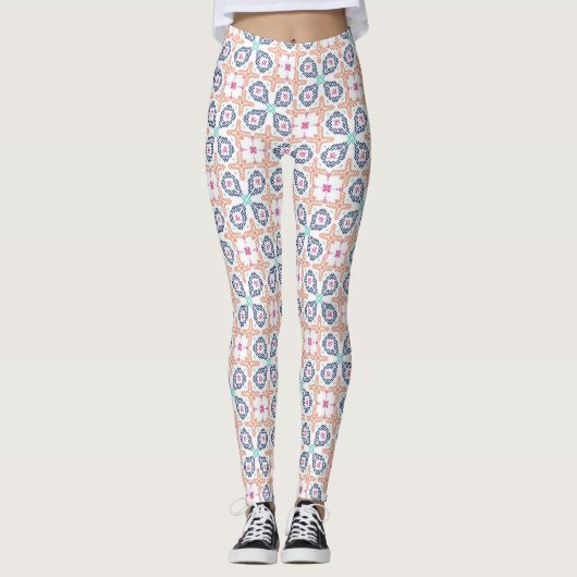 Boho Geometric Stitchwork Floral Seamless Leggings (Vorderseite)