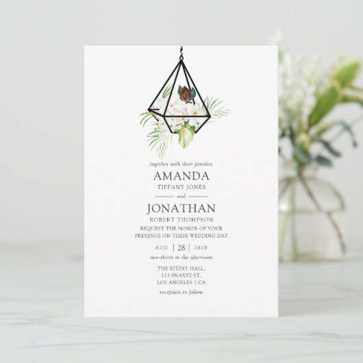 Boho Geometric Terrarium Floral Wedding Einladung (Stehend Vorderseite)